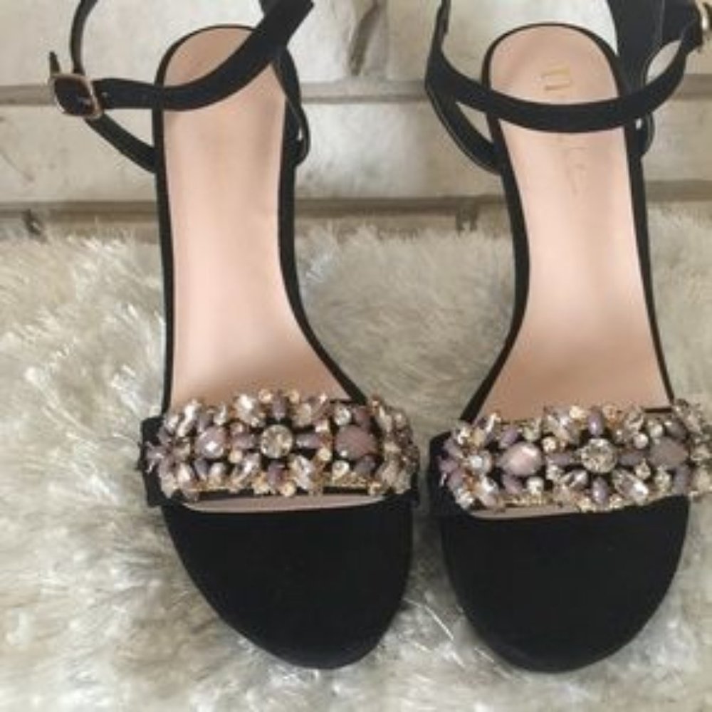 Nicole Miller Faux Suede Heels w/ Rhinestones